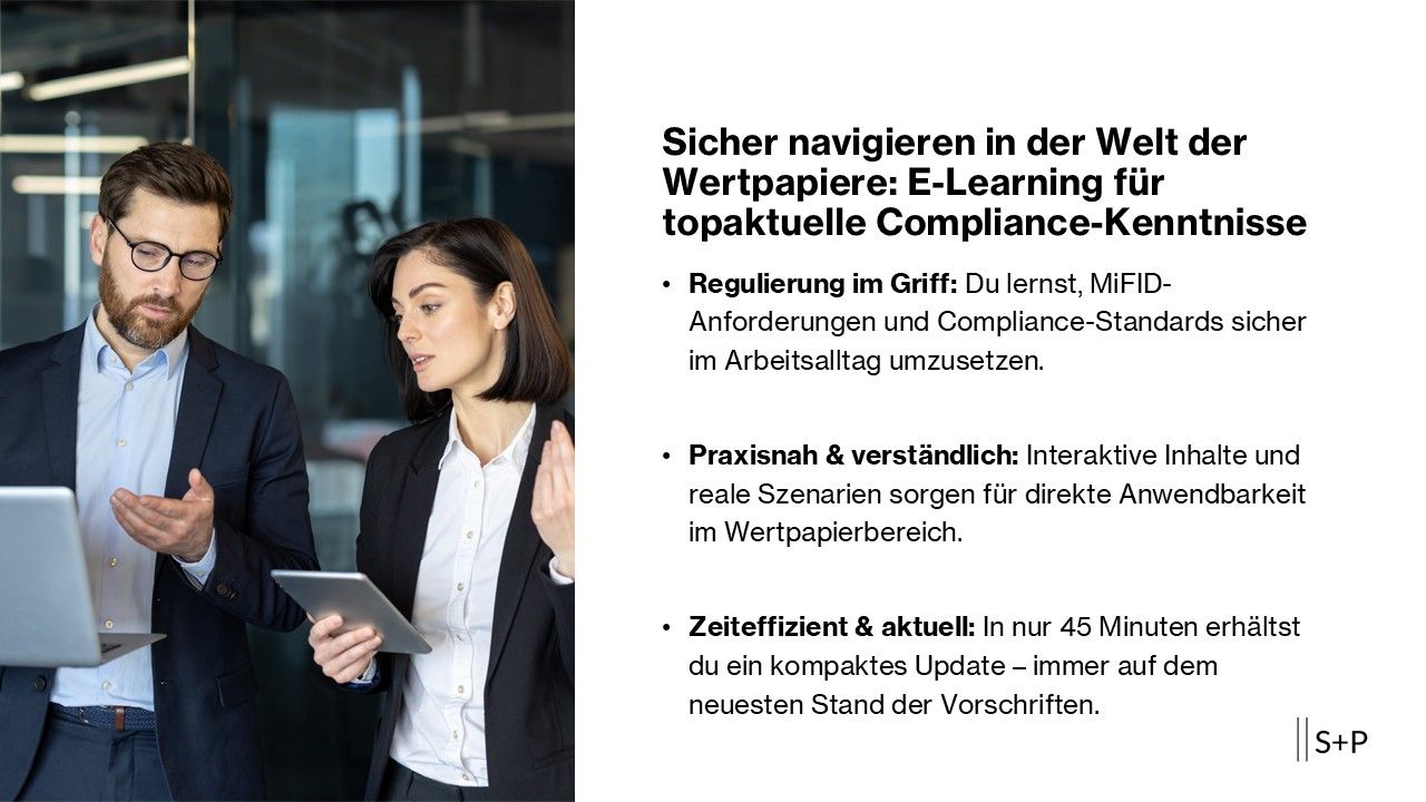 S+P E-Learning: WpHG-Compliance verstehen – Dein Online-Training